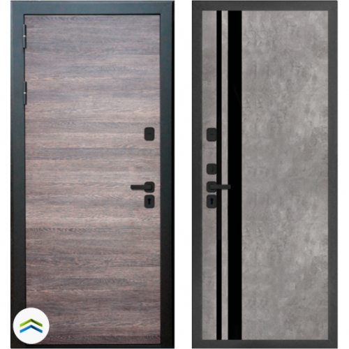 Входная дверь Лионо, М2, Вертикаль 2, венге серый / бетон темный. Комплект фурнитуры на квадратной розетке, цвет - черный. 