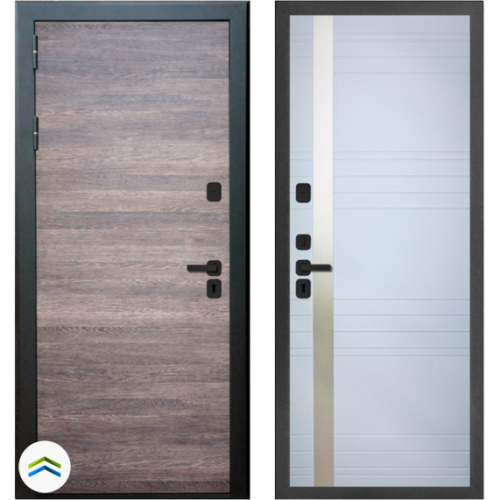 Входная дверь Лионо, М2, Вертикаль 5, венге серый / софт белый. Комплект фурнитуры на квадратной розетке, цвет - черный. 