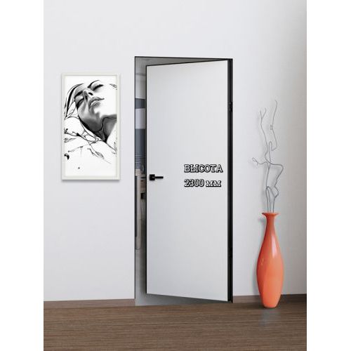 Mежкомнатная дверь AxelDoors, Invisible 42 реверсивная, глухая, под покраску, 2300 мм. Кромка - черная.