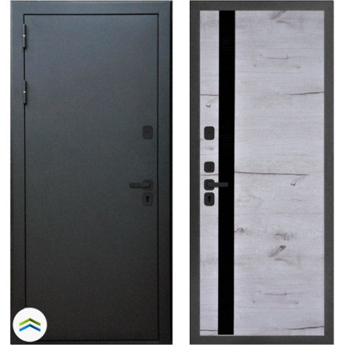 Входная дверь Лионо, М1 3К, Вертикаль, черный муар / дуб арктика. Комплект фурнитуры на квадратной розетке, цвет - черный. 