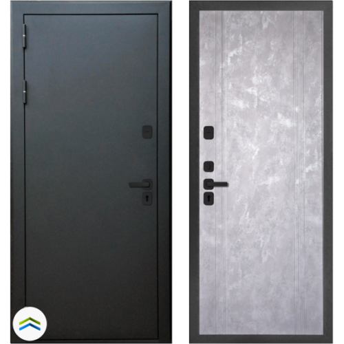 Входная дверь Лионо, М1 3К, Токио, муар черный / бетон серый. Комплект фурнитуры на квадратной розетке, цвет - черный. 