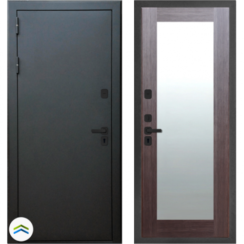 Входная дверь Лионо, М1 3К, Зазеркалье, черный муар / венге. Комплект фурнитуры на квадратной розетке, цвет - черный. 