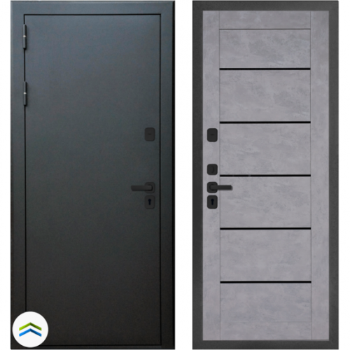 Входная дверь Лионо, М1 3К, Q12, черный муар / бетон серый. Комплект фурнитуры на квадратной розетке, цвет - черный. 