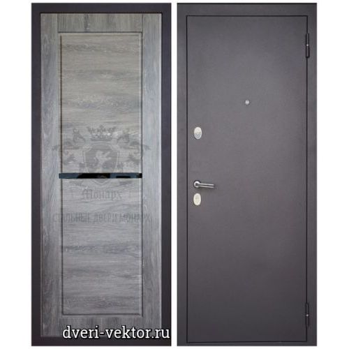 Входная дверь Монарх М1-5, Неаполь, черный муар / дуб шале серебро