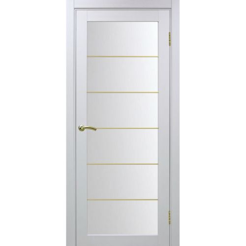 Межкомнатная дверь Optima Porte, Турин 501.2 АСС. Цвет - белый лед. Молдинг золото.