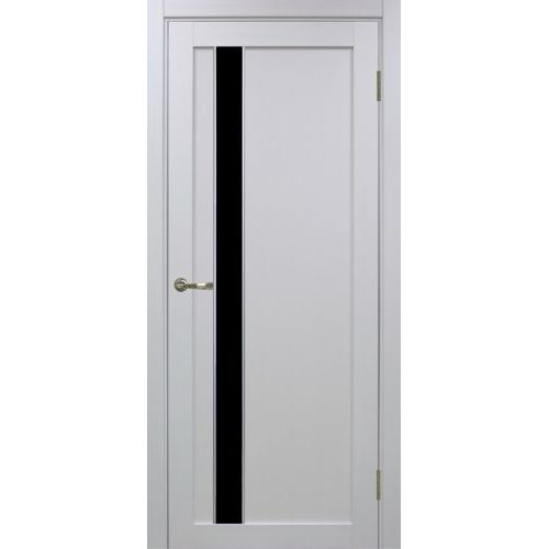 Межкомнатная дверь Optima Porte, Турин 528.121 АПП. Цвет - белый монохром. Лакобель черный. Молдинг хром.