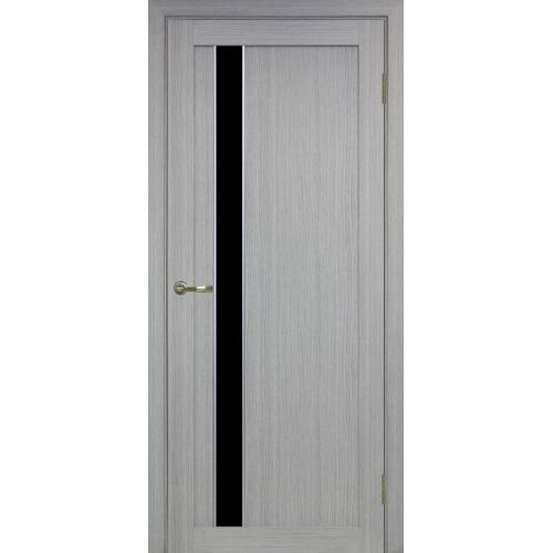 Межкомнатная дверь Optima Porte, Турин 528.121 АПП. Цвет - дуб серый. Лакобель черный. Молдинг хром.