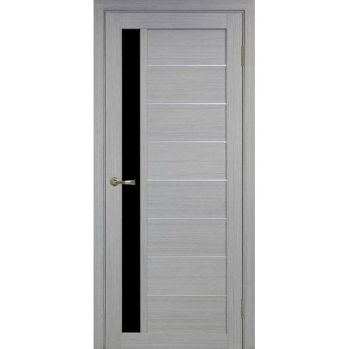 Межкомнатная дверь Optima Porte, Турин 554.21 АПП. Цвет - дуб серый. Лакобель черный. Молдинг хром.