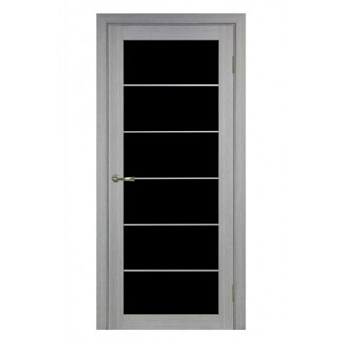 Межкомнатная дверь Optima Porte, Турин 501.2 АСС. Цвет - дуб серый. Лакобель черный.Молдинг хром.