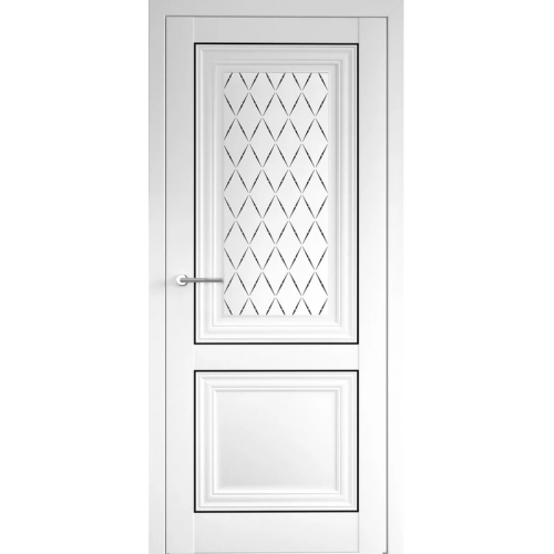 Межкомнатная дверь Albero, Империя, Спарта 2 с молдингами, стекло "Лорд" черный лак. Цвет - белый.